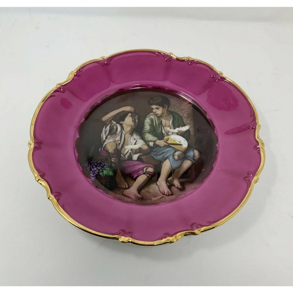 BOYS EATING GRAPES Bavaria Waldershof Germany Handarbeit 22K Gold - Picture 2 of 7